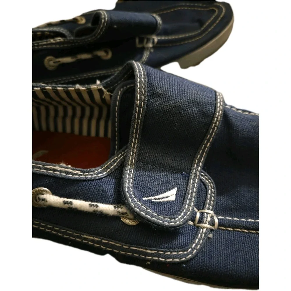 Nautica NM2277N Men's 10.5‎ Canvas Boat Shoes Navy Deck Slip-On Lace Casual 44.5